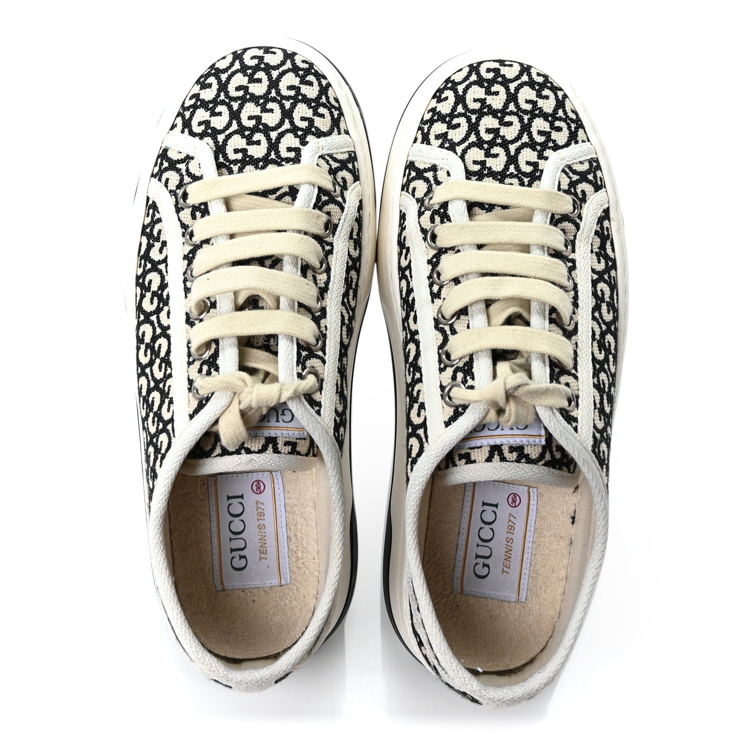 GG Monogram Jacquard Womens 1977 Tennis Platform 52mm Sneakers 36.5 Black Mystic White