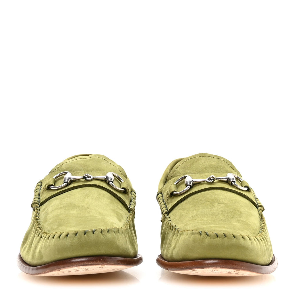 Nubuck Womens Horsebit Loafers 38.5 Herbs Light Green