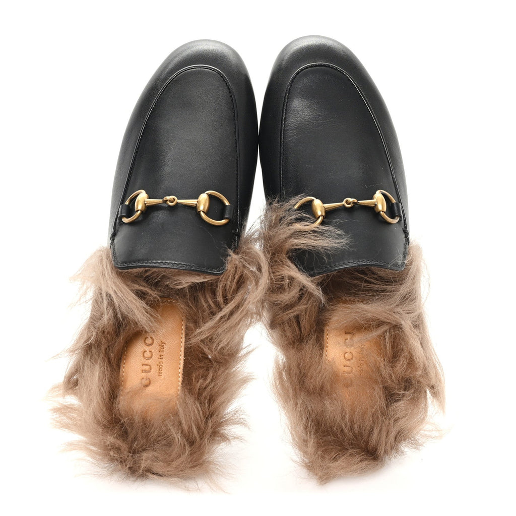 Calfskin Fur Womens Princetown Slippers 35 Black