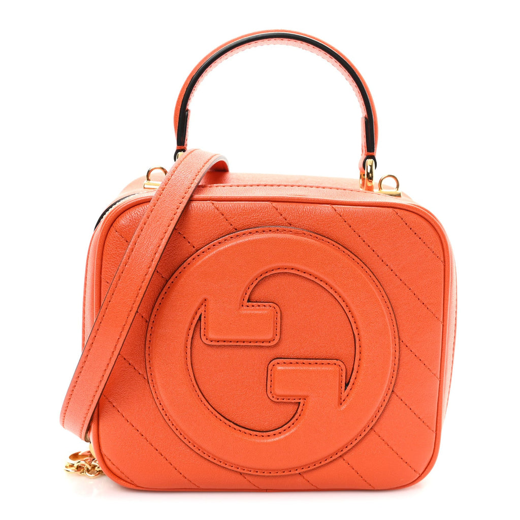Sakai Be Green Calfskin Diagonal Stitched Blondie Top Handle Bag Orange