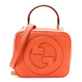 Sakai Be Green Calfskin Diagonal Stitched Blondie Top Handle Bag Orange