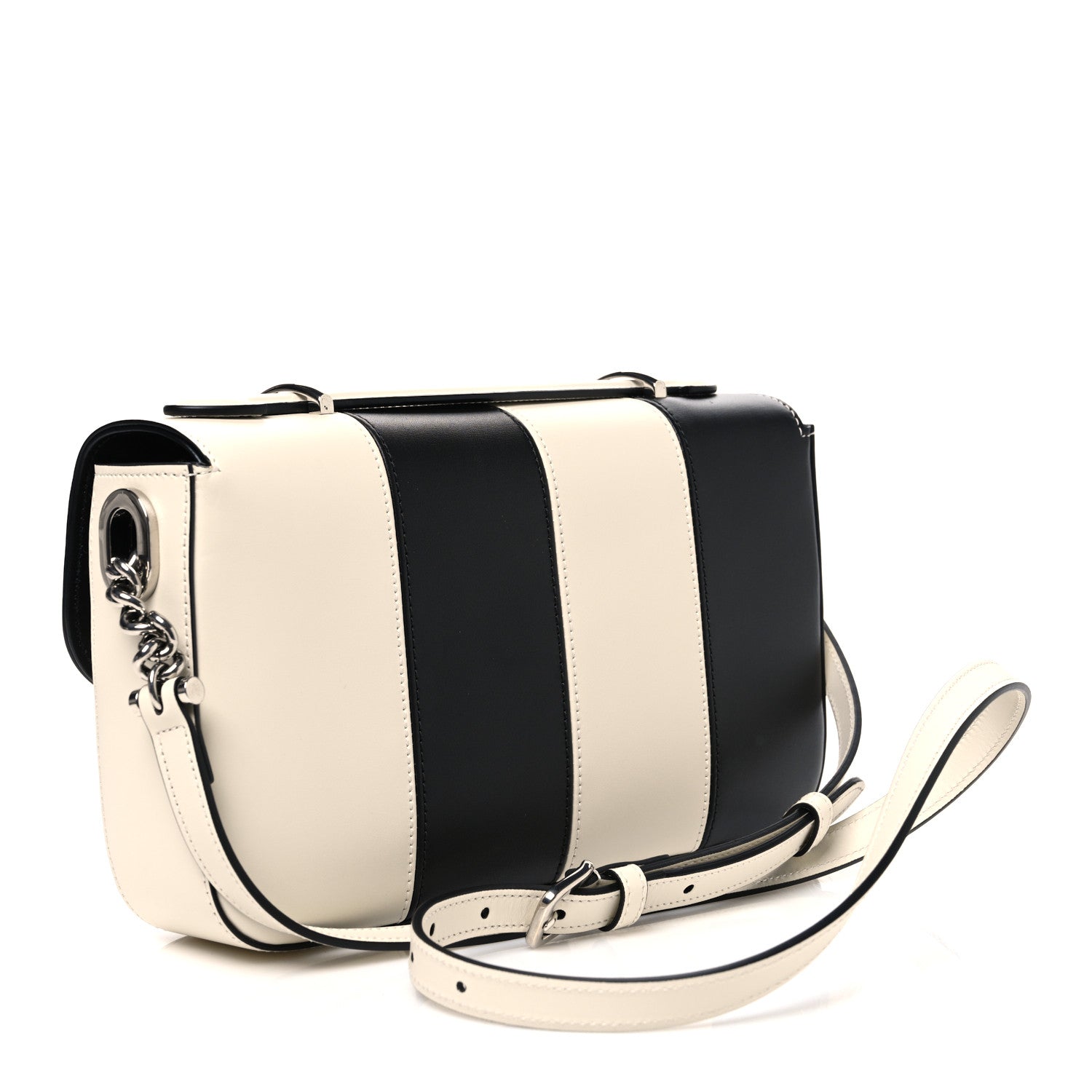 Senna Calfskin Lines Petite GG Top Handle Shoulder Bag Black Mystic White