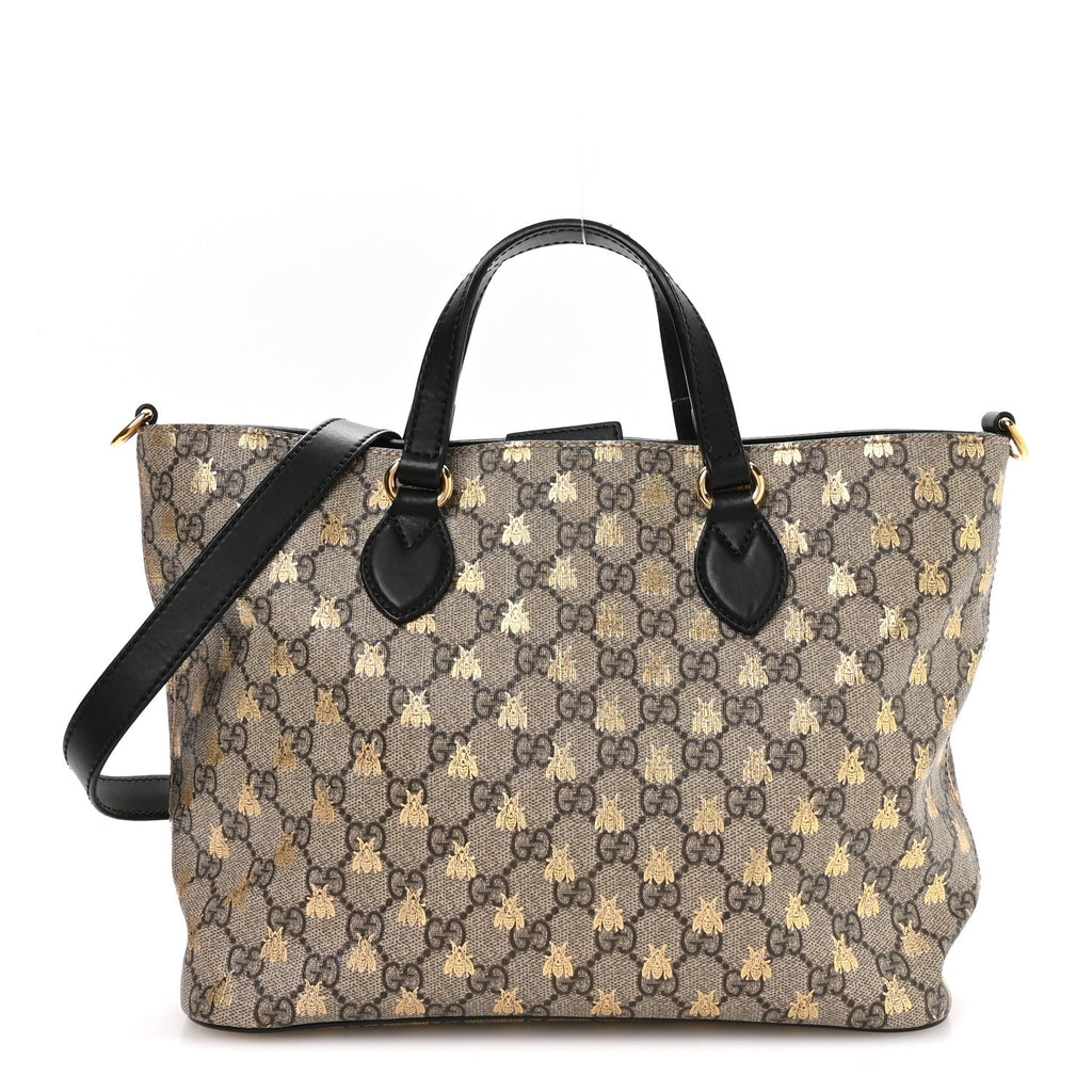 Soft GG Supreme Monogram Bees Small Crossbody Tote Beige Oro Black