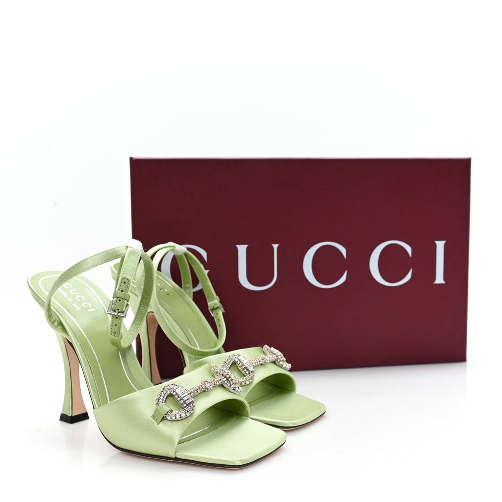 Satin Crystal Horsebit Sandal Pumps 36.5