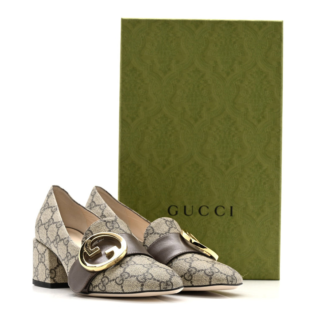 GG Supreme Monogram Malaga Kid Blondie Pumps 35.5 Beige Ebony New Acero