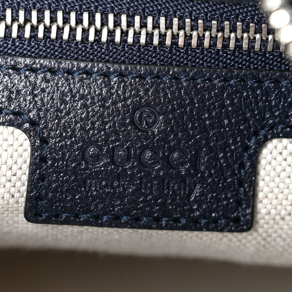 GG Supreme Monogram Textured Calfskin Web Large Attache Shoulder Bag Beige Blue