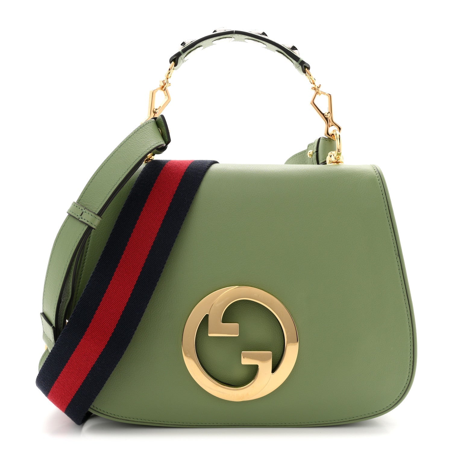 Roxy Calfskin Web Medium Blondie Top Handle Shoulder Flap Bag Salamander Green