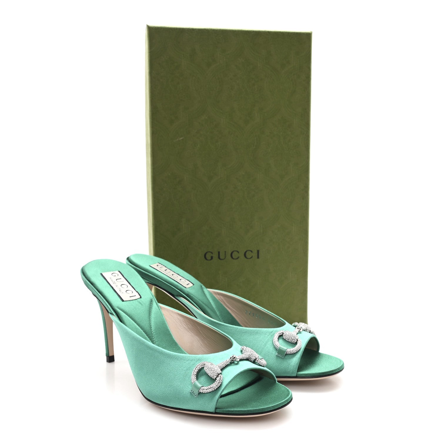 Raso Seta Malaga Kid Crystal Horsebit Sandals 37.5 Jade Caribbean Green