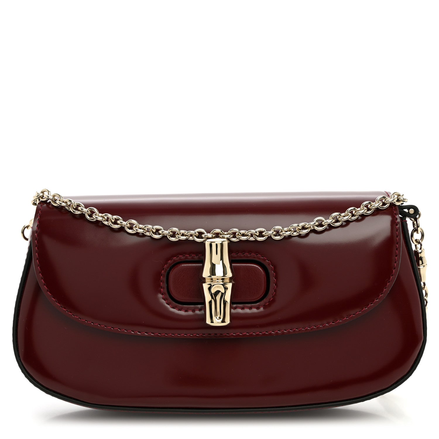 Shiny Calfskin Small Bamboo Night Bag Rosso Ancora