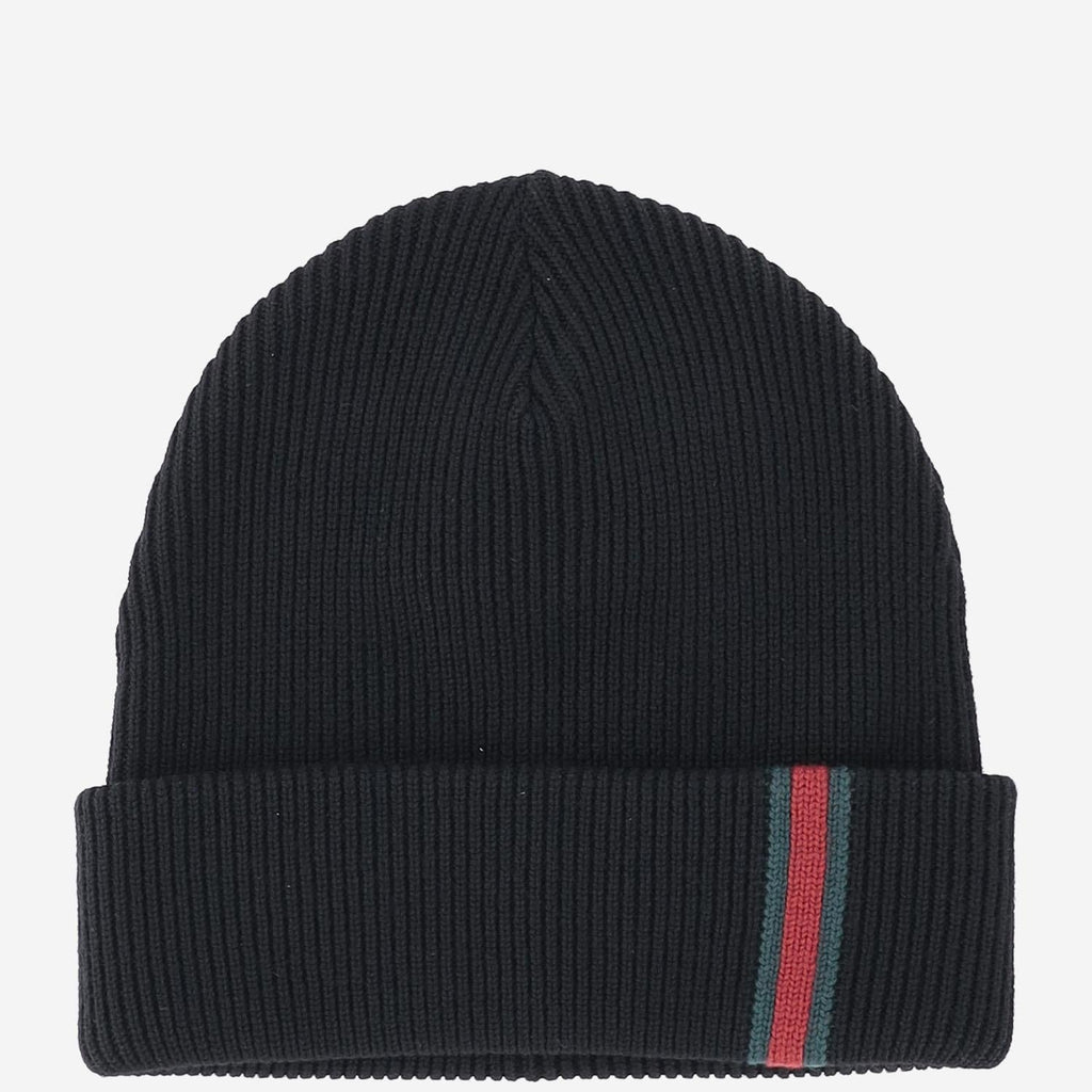 Gucci 834192 Wool Ribbed Knit Beanie — Black