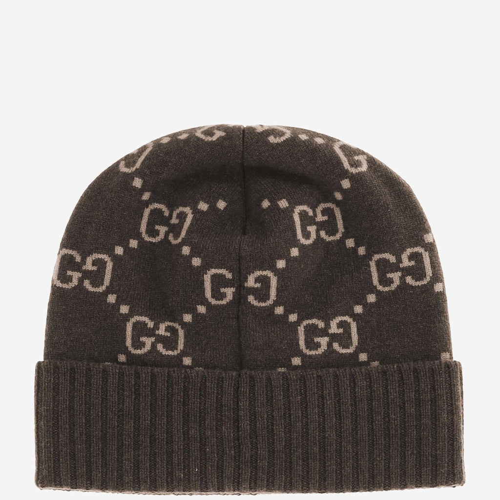Gucci 811392 GG Cashmere Beanie — Brown