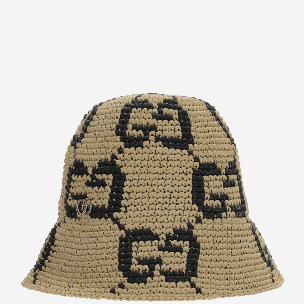 Gucci 795001 GG Jacquard Raffia Bucket Hat — Beige