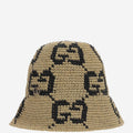 Gucci 795001 GG Jacquard Raffia Bucket Hat — Beige
