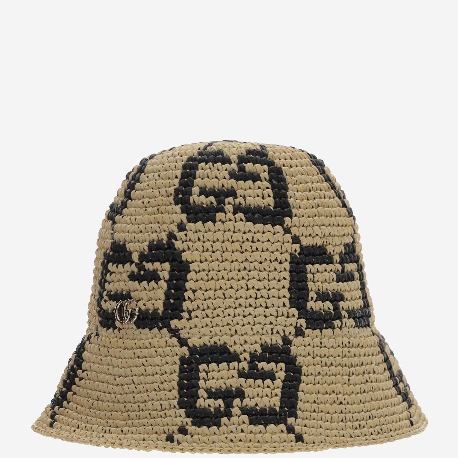 Gucci 795001 GG Jacquard Raffia Bucket Hat — Beige