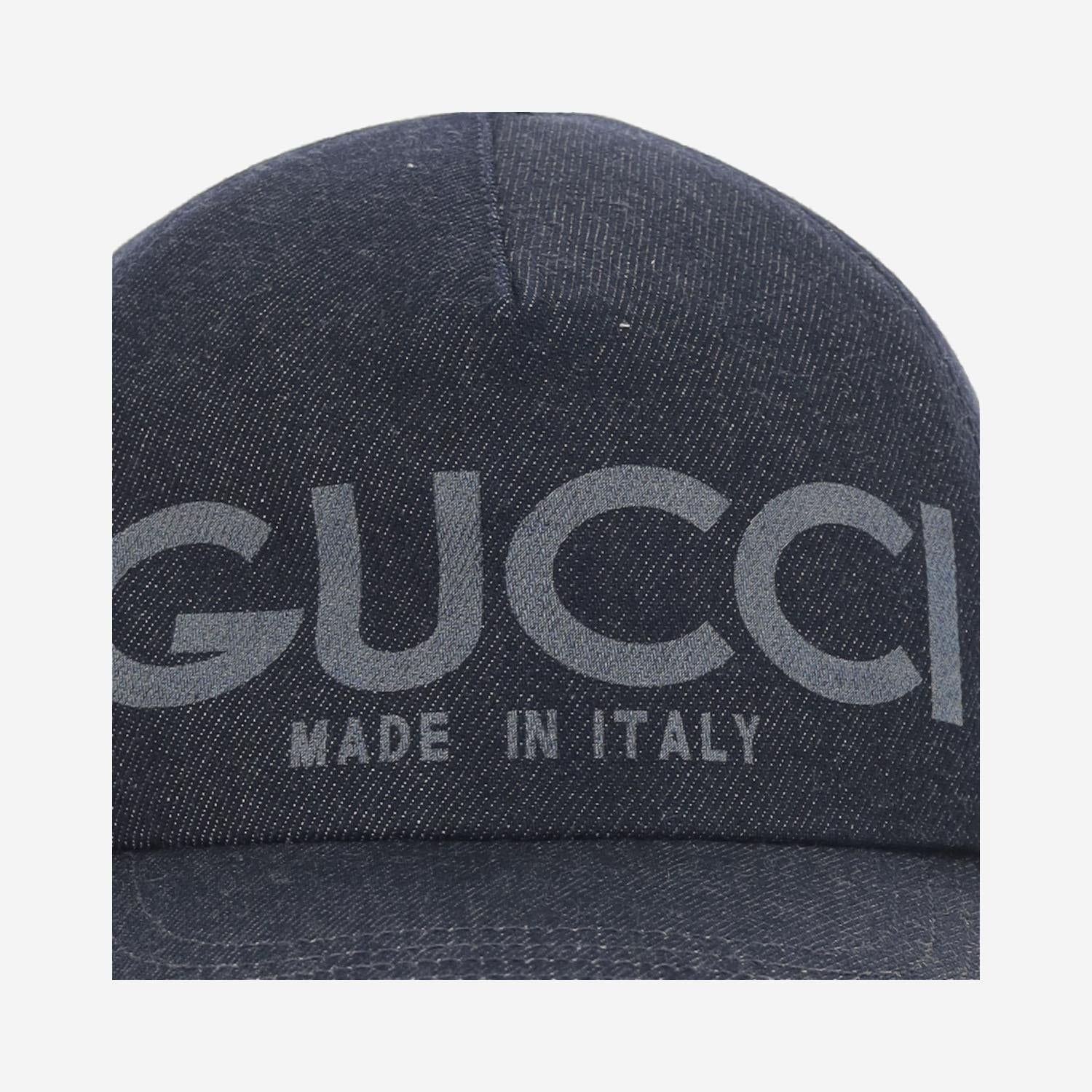 Gucci 812838 Laser-Etched Logo Denim Baseball Cap — Navy