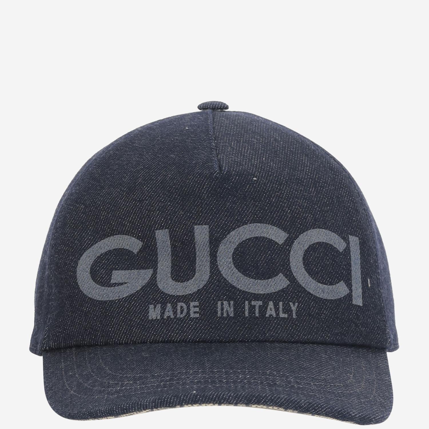 Gucci 812838 Laser-Etched Logo Denim Baseball Cap — Navy