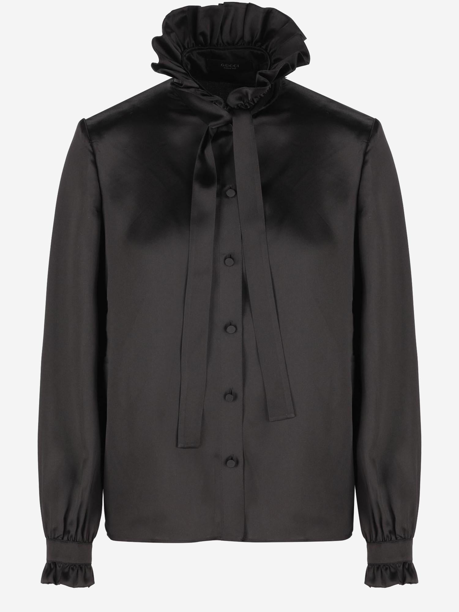 Gucci Ruffled Silk Shirt — Black