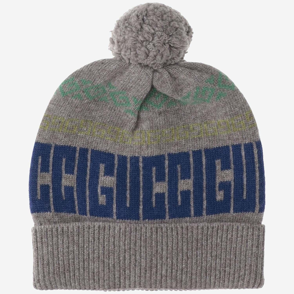 Gucci 793257 Logo Jacquard Wool Beanie — Gray