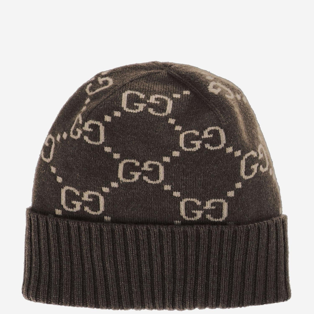 Gucci 811392 GG Cashmere Beanie — Brown