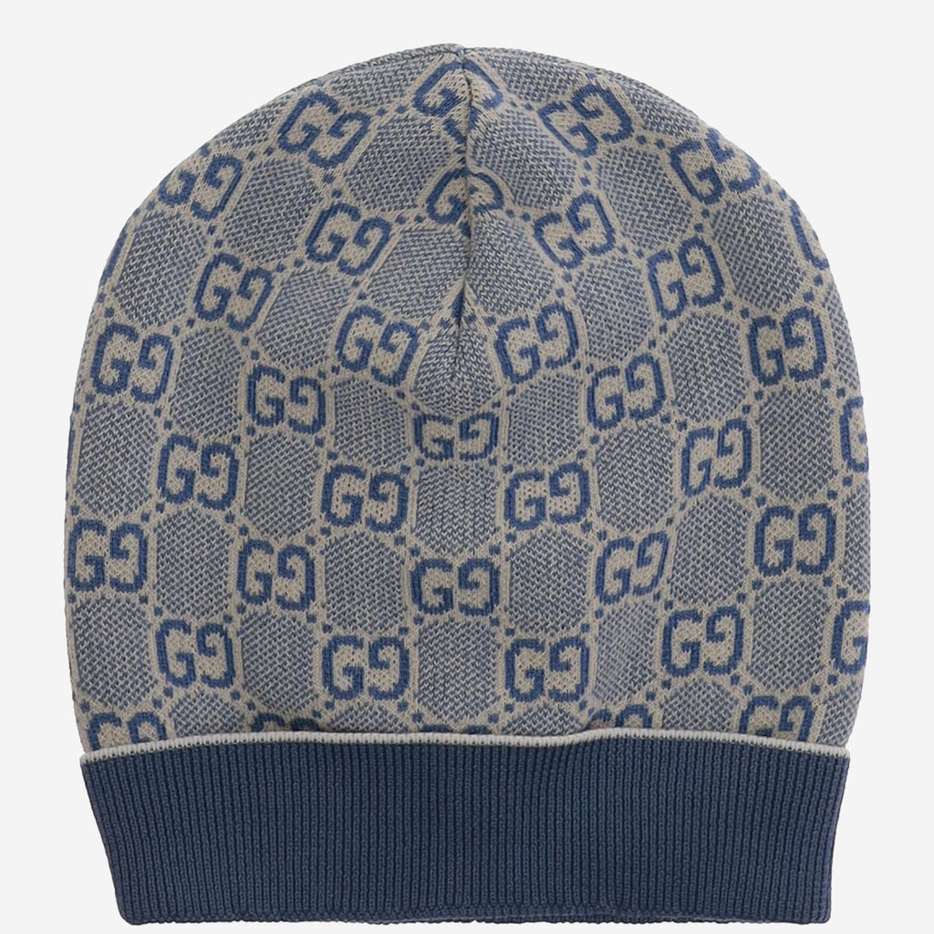 Gucci 805840 GG Jacquard Cotton Beanie — Navy