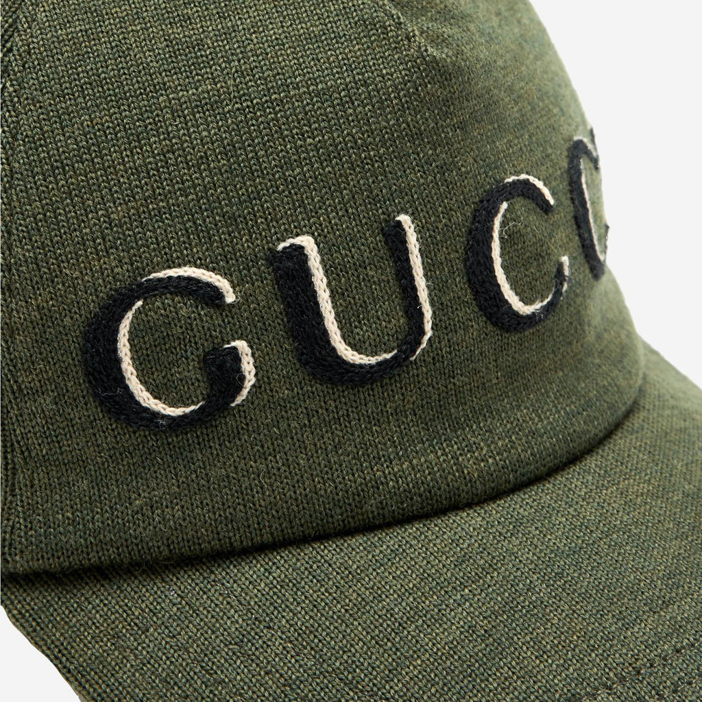 Gucci 817507 Wool Logo-Embroidered Baseball Cap — Green