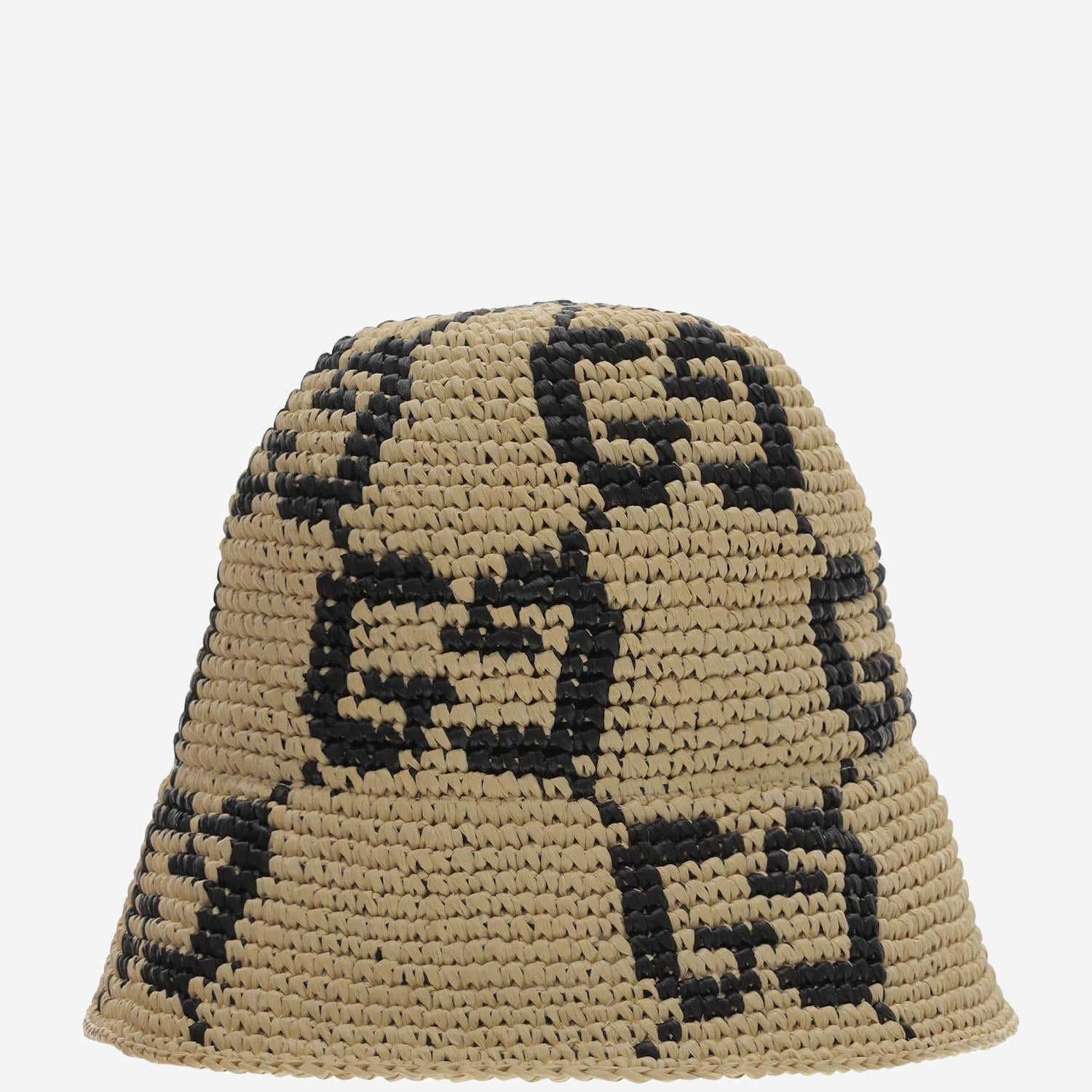 Gucci 795001 GG Jacquard Raffia Bucket Hat — Beige