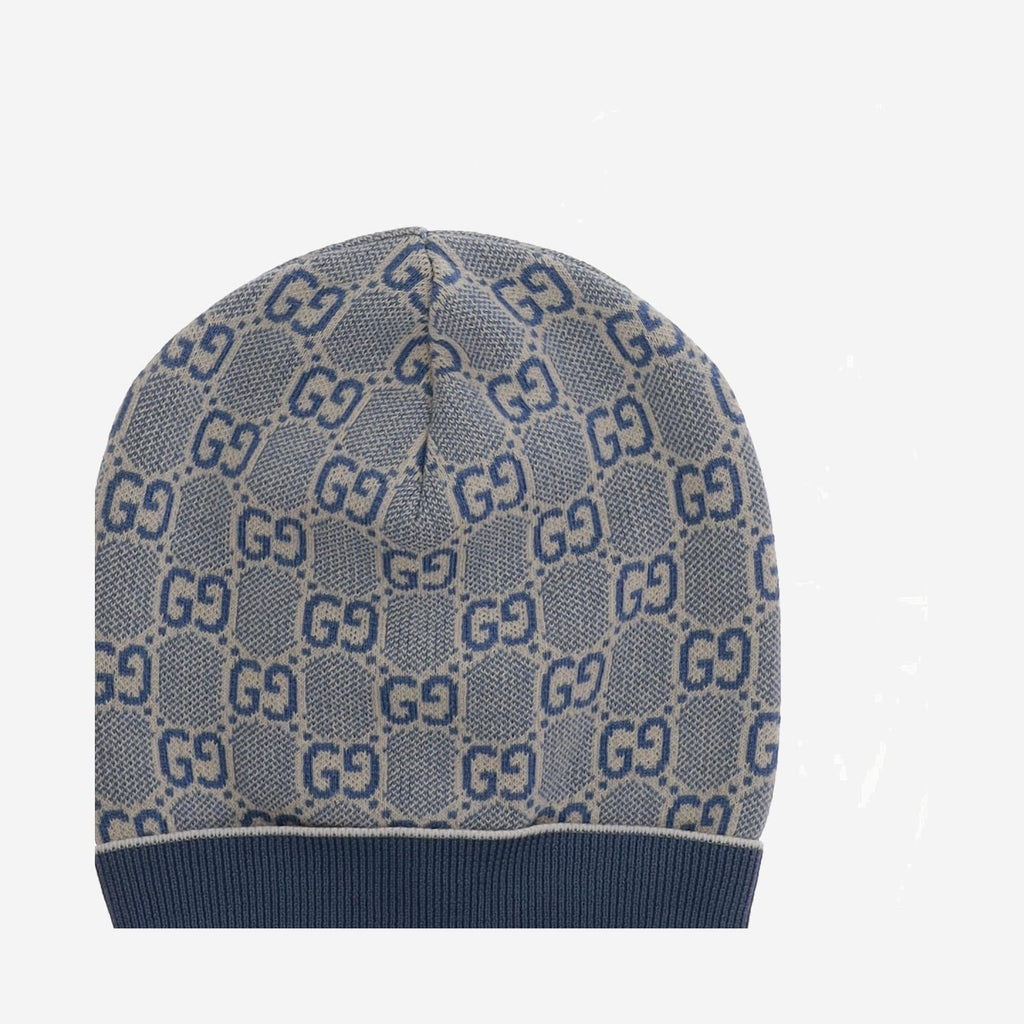 Gucci 805840 GG Jacquard Cotton Beanie — Navy