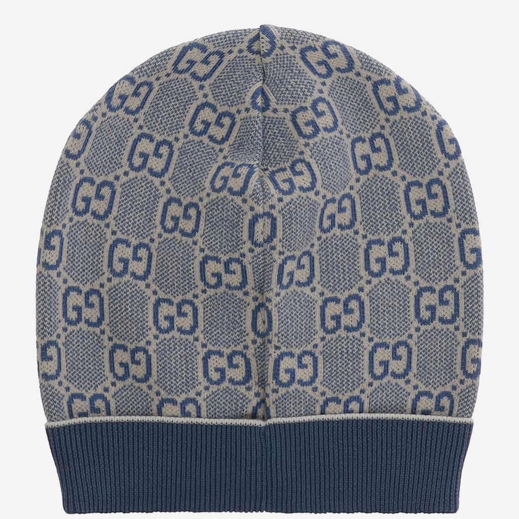 Gucci 805840 GG Jacquard Cotton Beanie — Navy