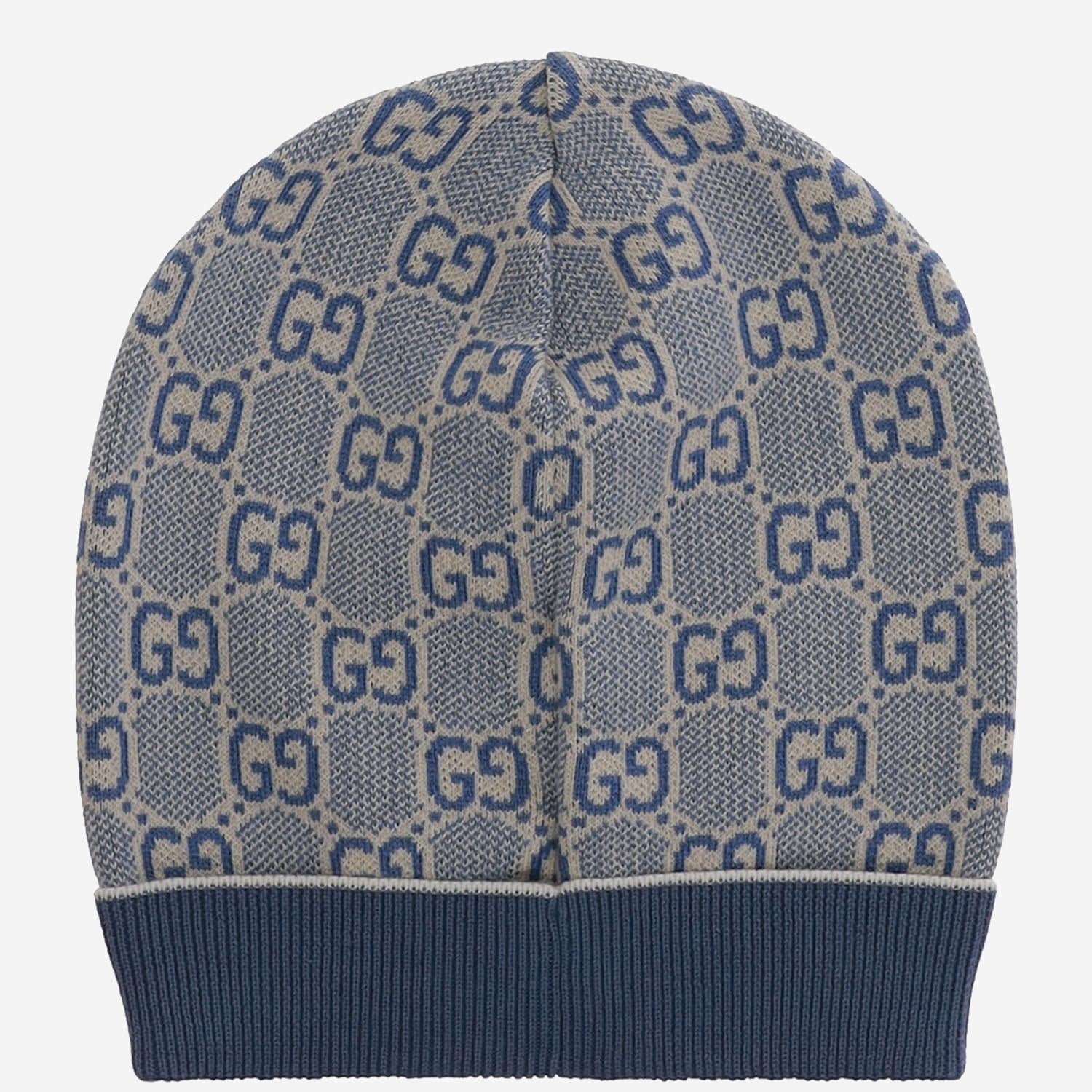 Gucci 805840 GG Jacquard Cotton Beanie — Navy