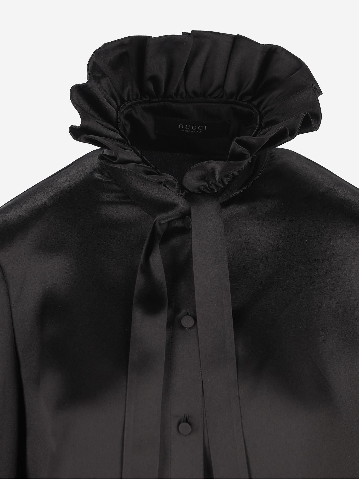 Gucci Ruffled Silk Shirt — Black