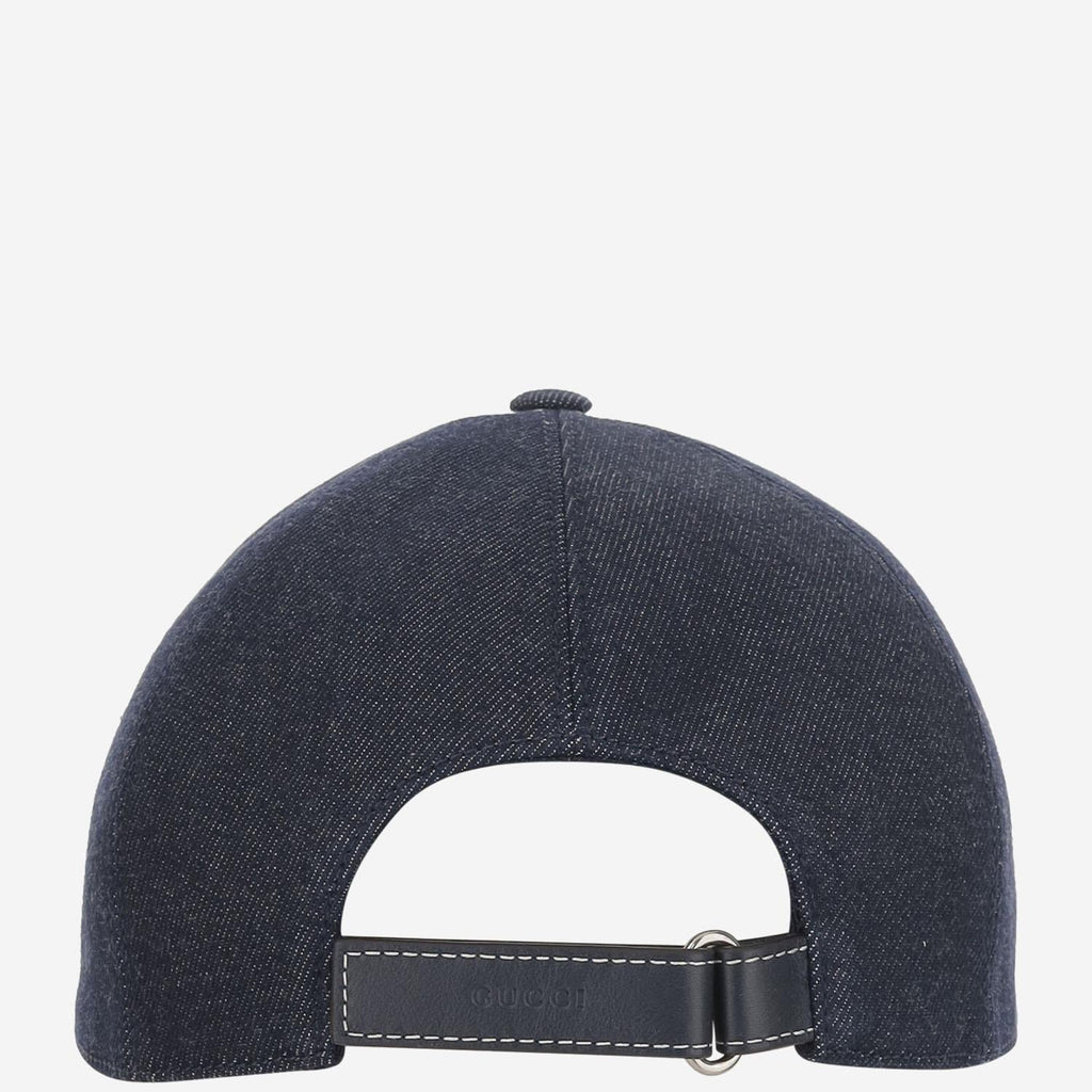 Gucci 812838 Laser-Etched Logo Denim Baseball Cap — Navy