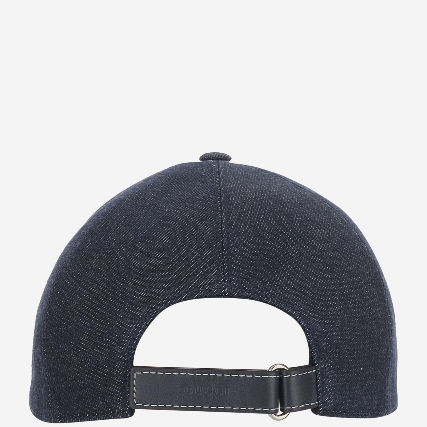 Gucci 812838 Laser-Etched Logo Denim Baseball Cap — Navy