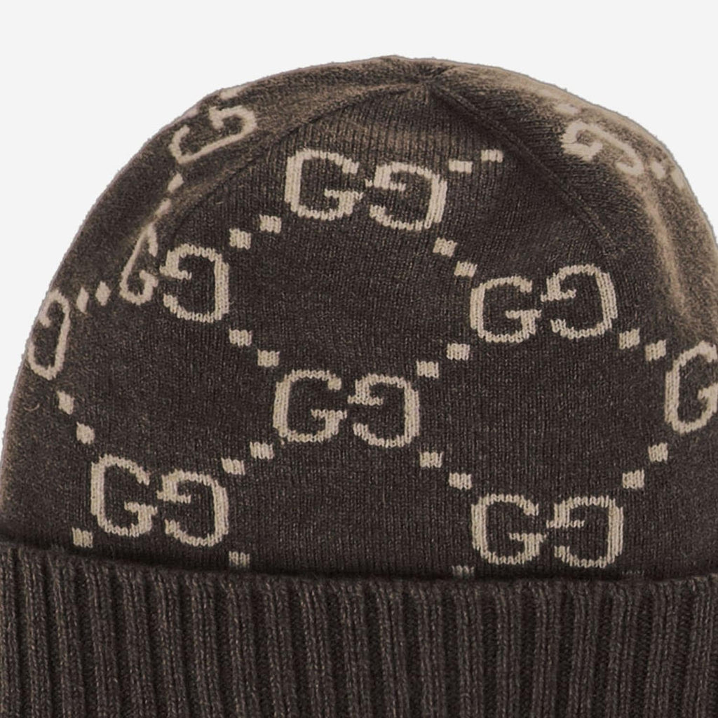 Gucci 811392 GG Cashmere Beanie — Brown
