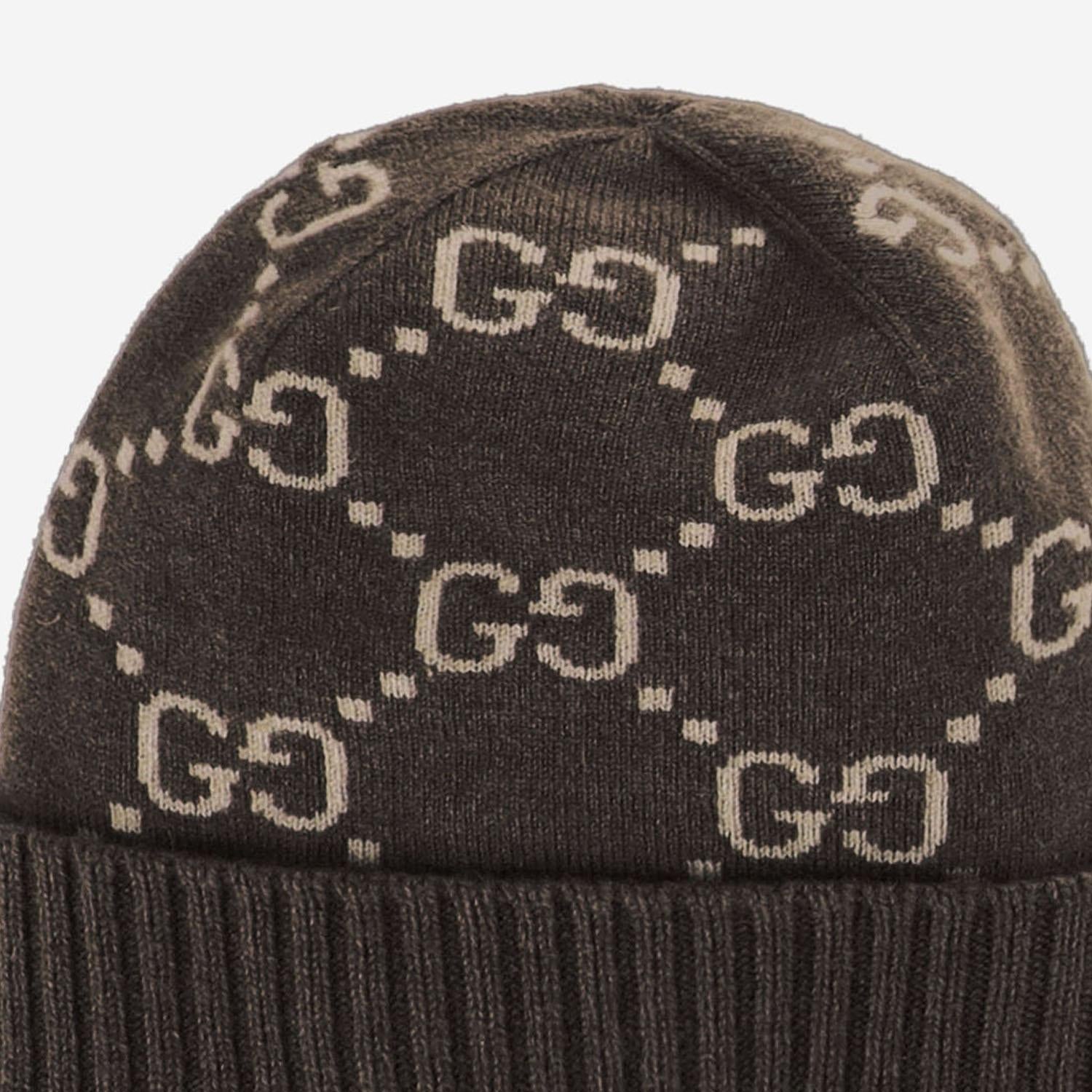 Gucci 811392 GG Cashmere Beanie — Brown