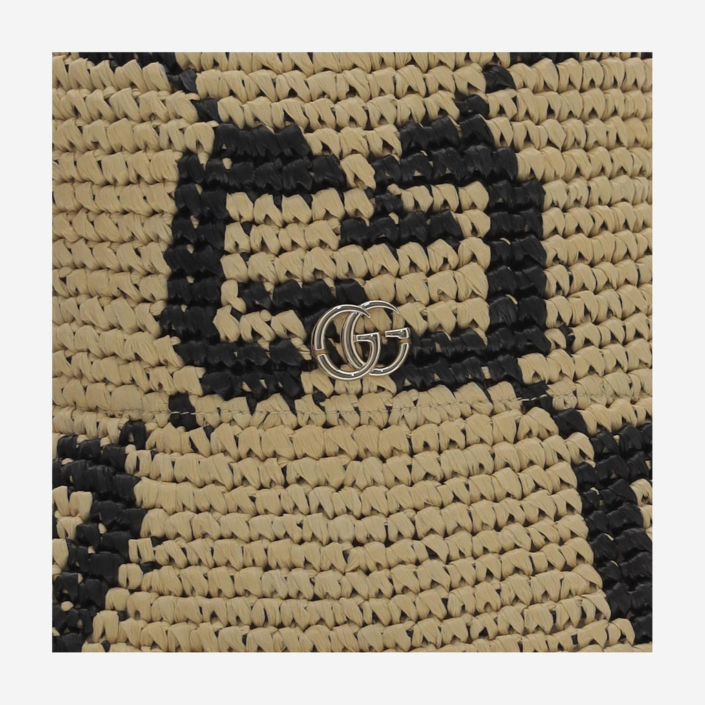 Gucci 795001 GG Jacquard Raffia Bucket Hat — Beige