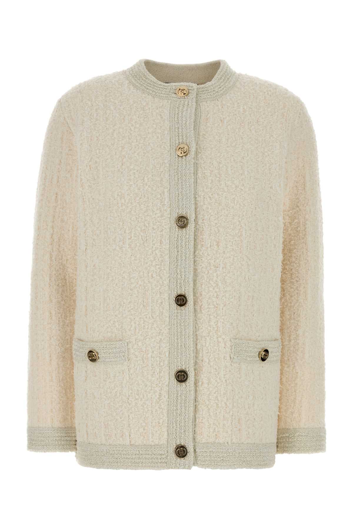 Gucci Stretch Bouclé Cardigan — Beige