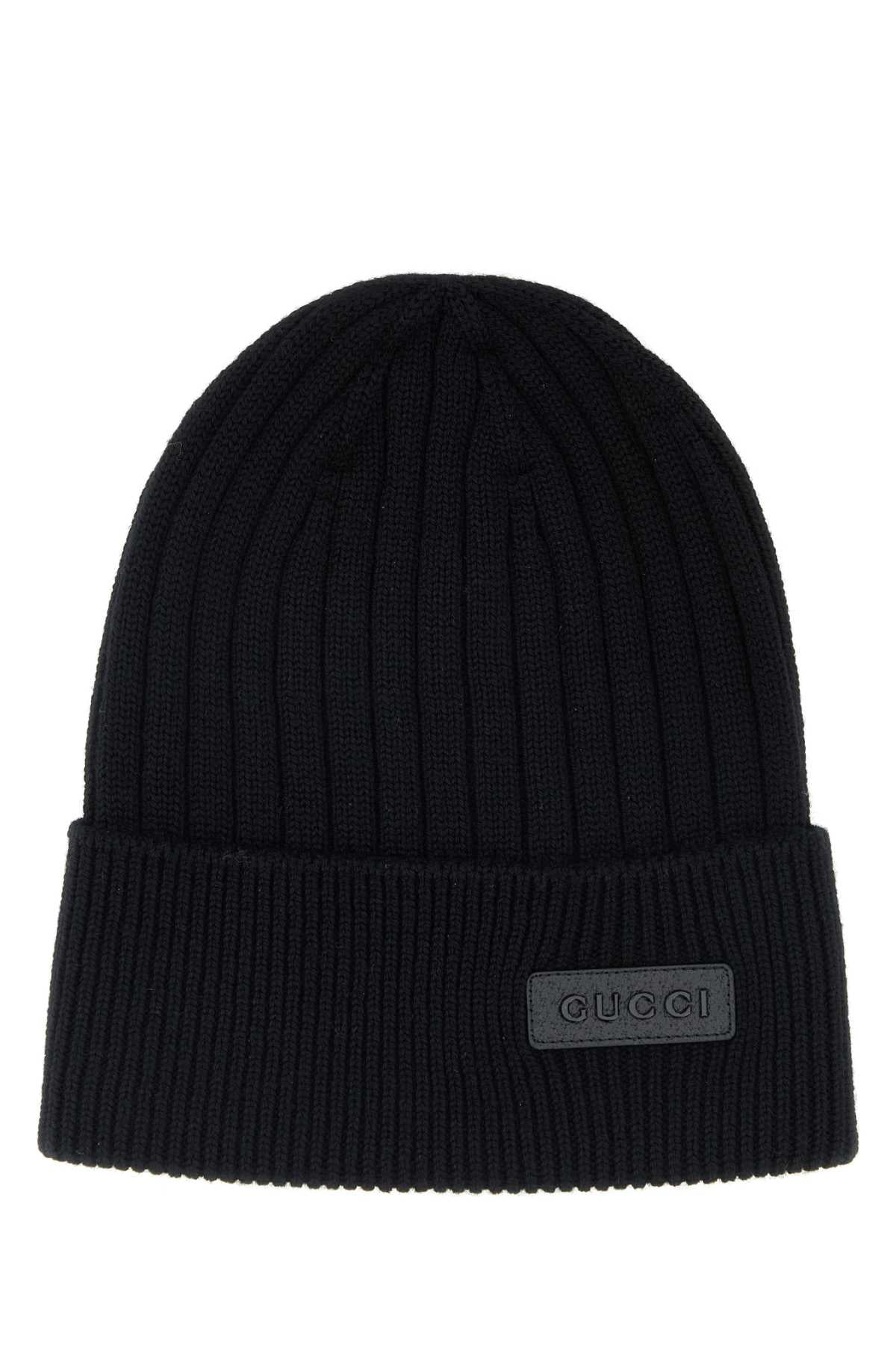 Gucci HAT Ribbed Wool Beanie — Black