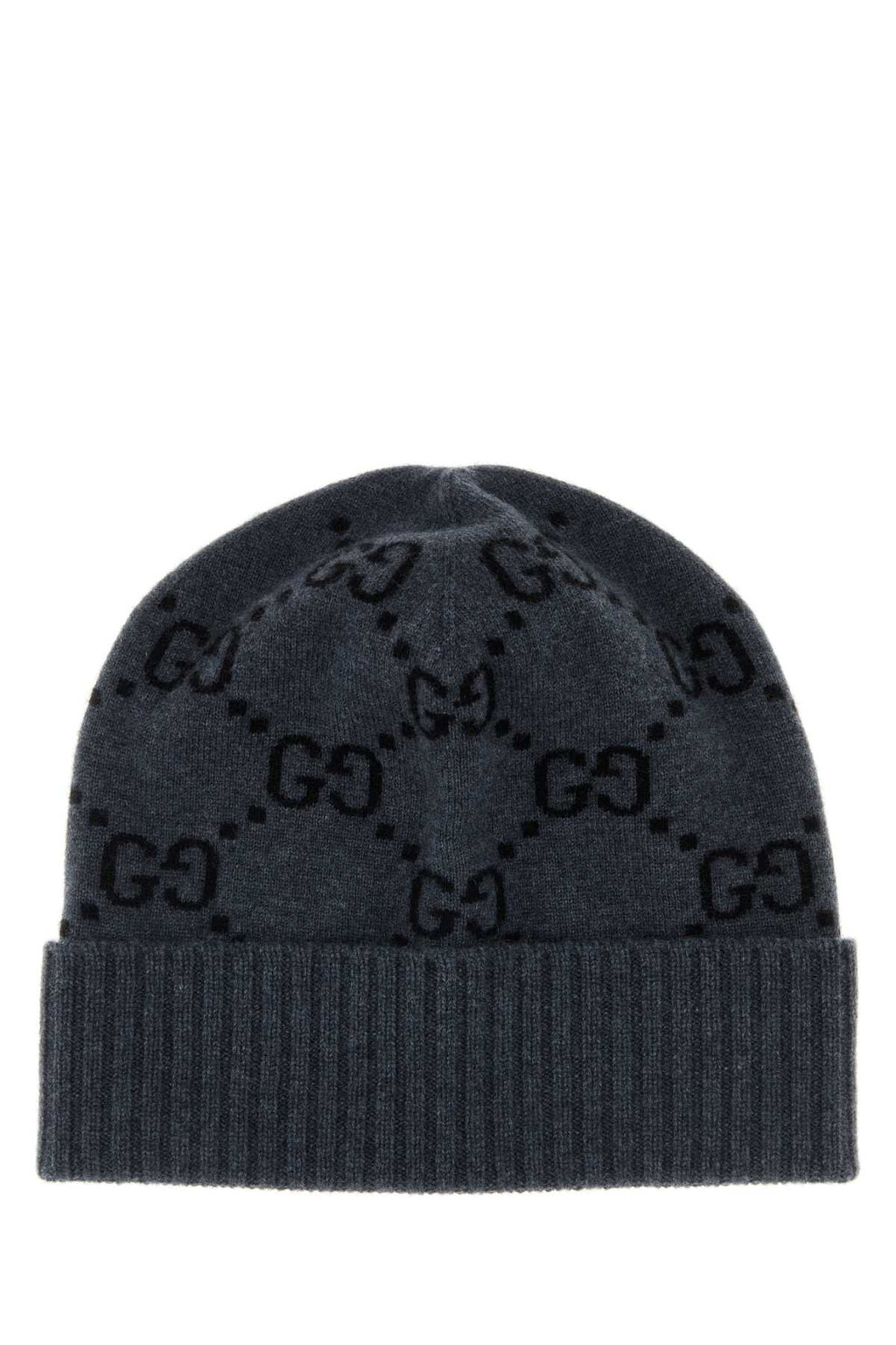 Gucci HAT GG Embroidered Cashmere Beanie — Gray