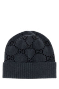 Gucci HAT GG Embroidered Cashmere Beanie — Gray