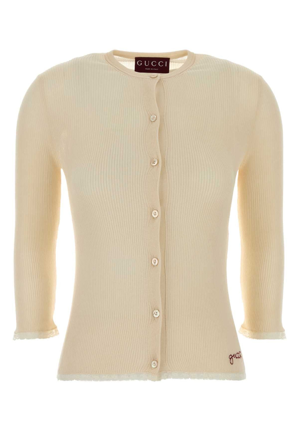 Gucci Ribbed Cotton Cardigan — Beige