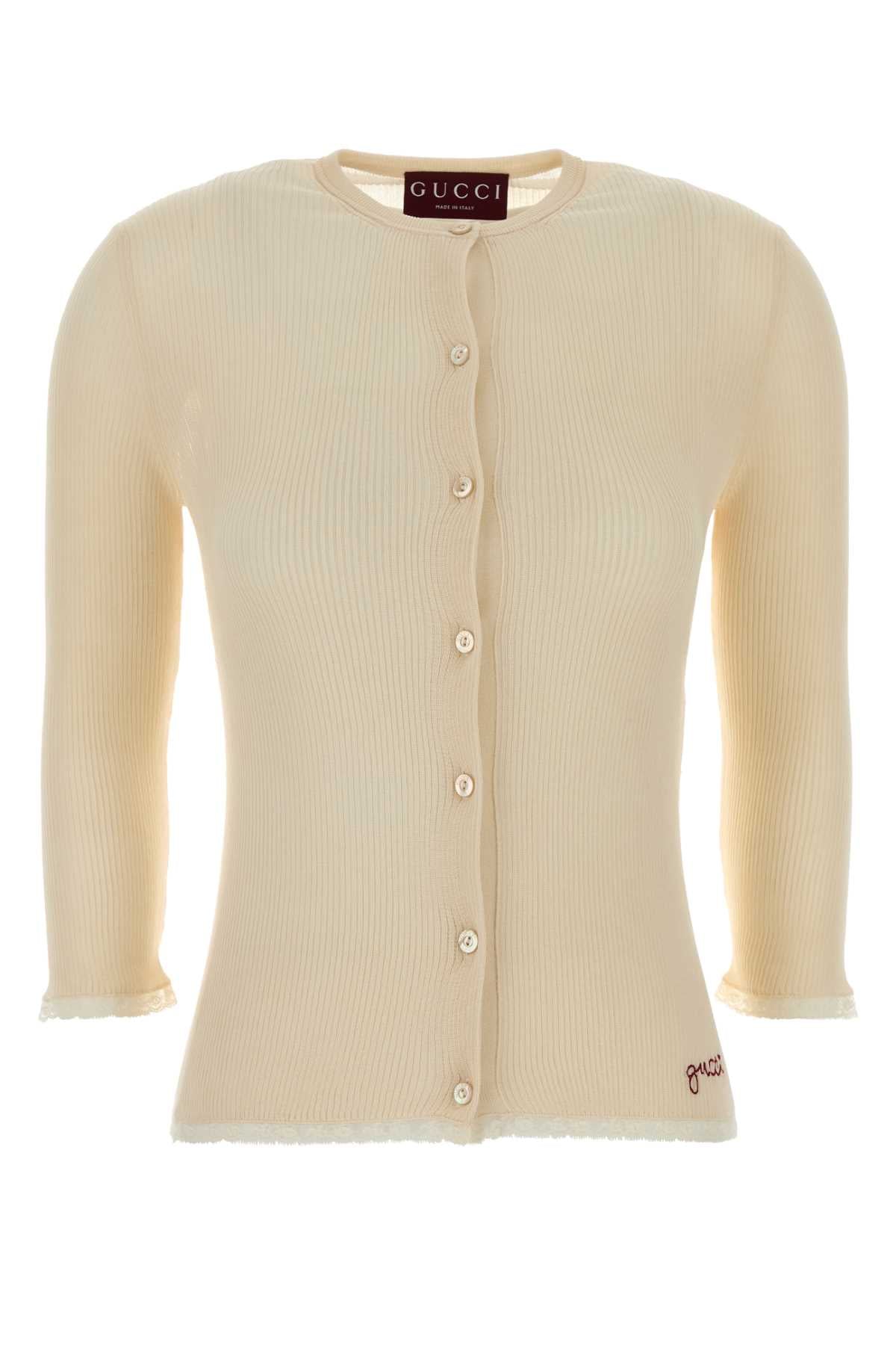 Gucci Ribbed Cotton Cardigan — Beige