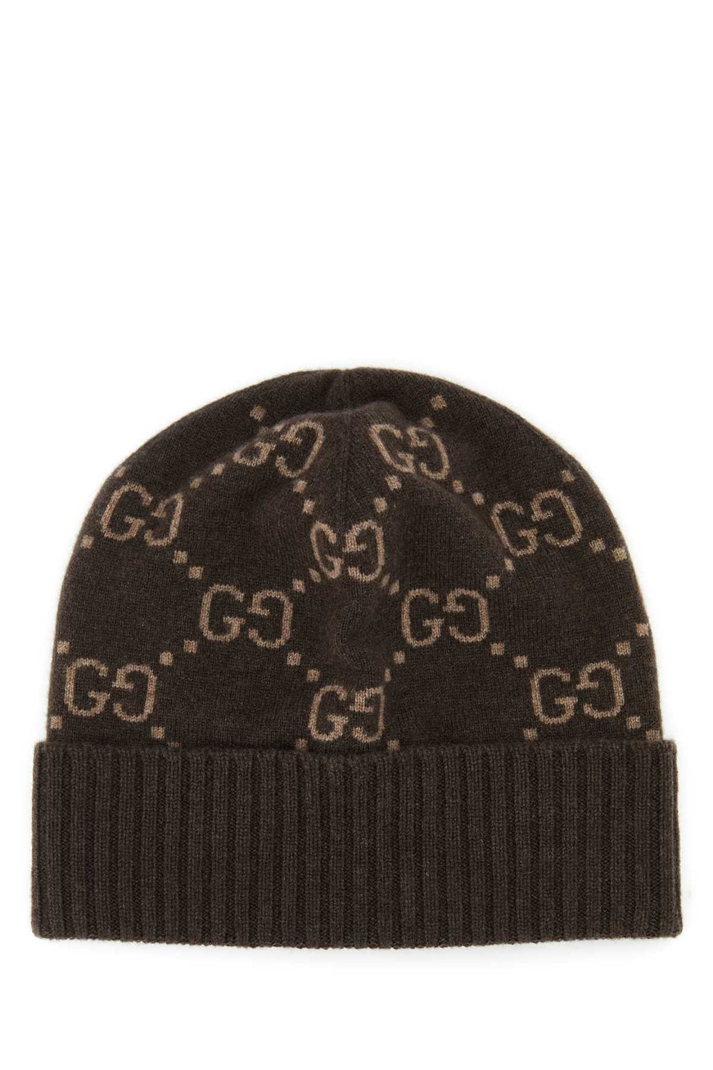 Gucci HAT Logo-Embroidered Cashmere Beanie — Brown