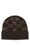 Gucci HAT Logo-Embroidered Cashmere Beanie — Brown
