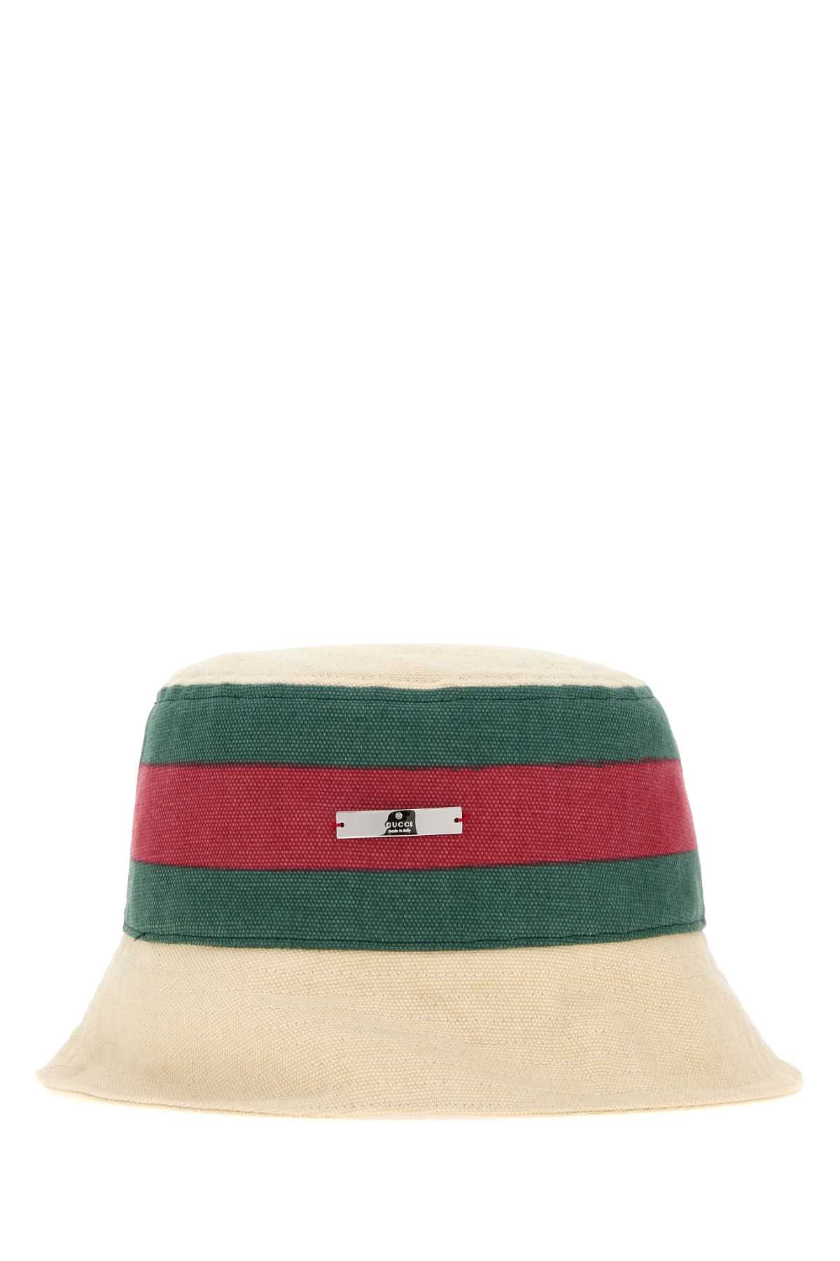 Gucci HAT Canvas Striped Bucket Hat — Cream