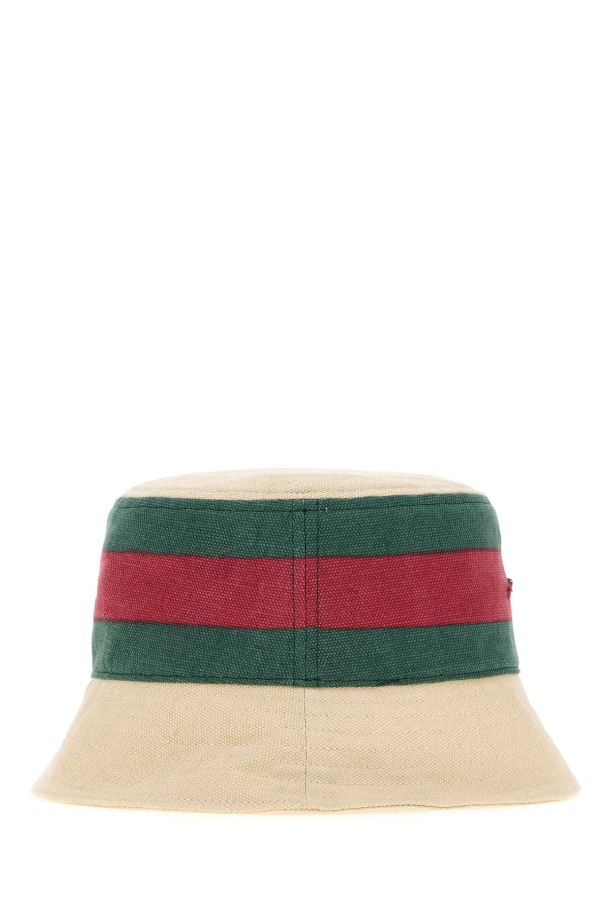 Gucci HAT Canvas Striped Bucket Hat — Cream