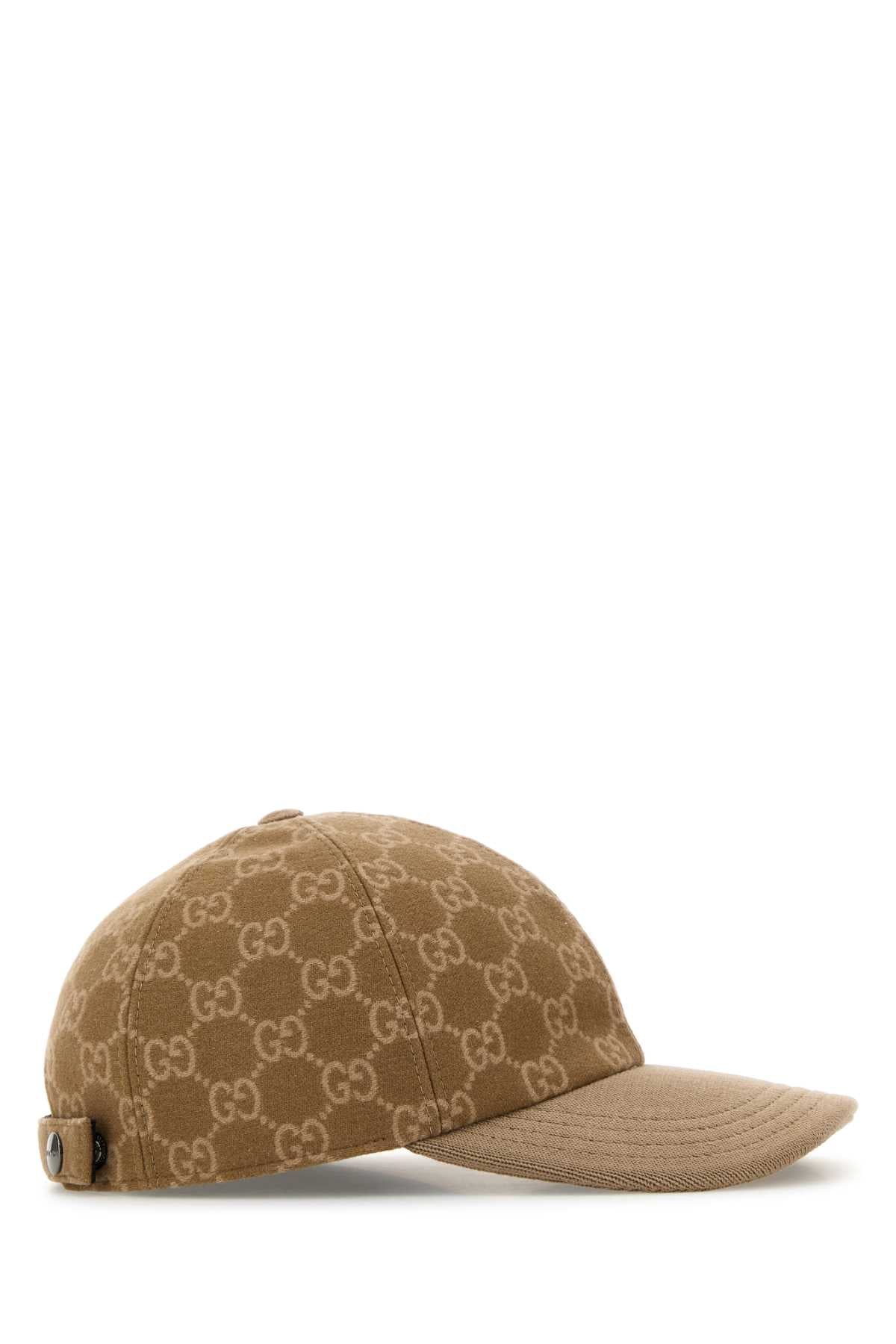 Gucci HAT GG Embroidered Wool Baseball Cap — Beige