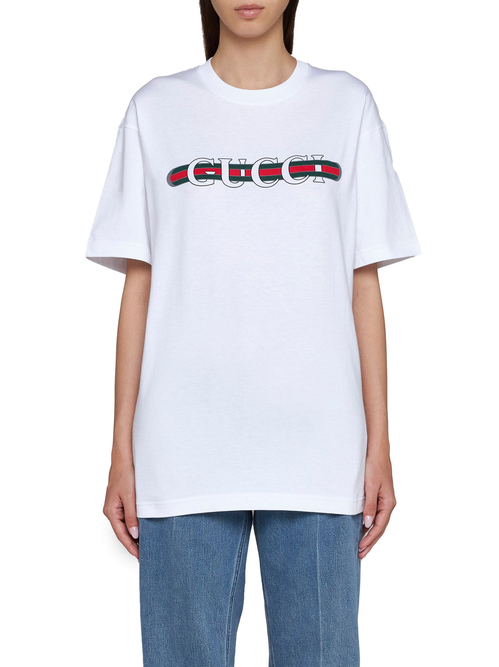 Gucci Gucci Web Logo Print T-Shirt — White