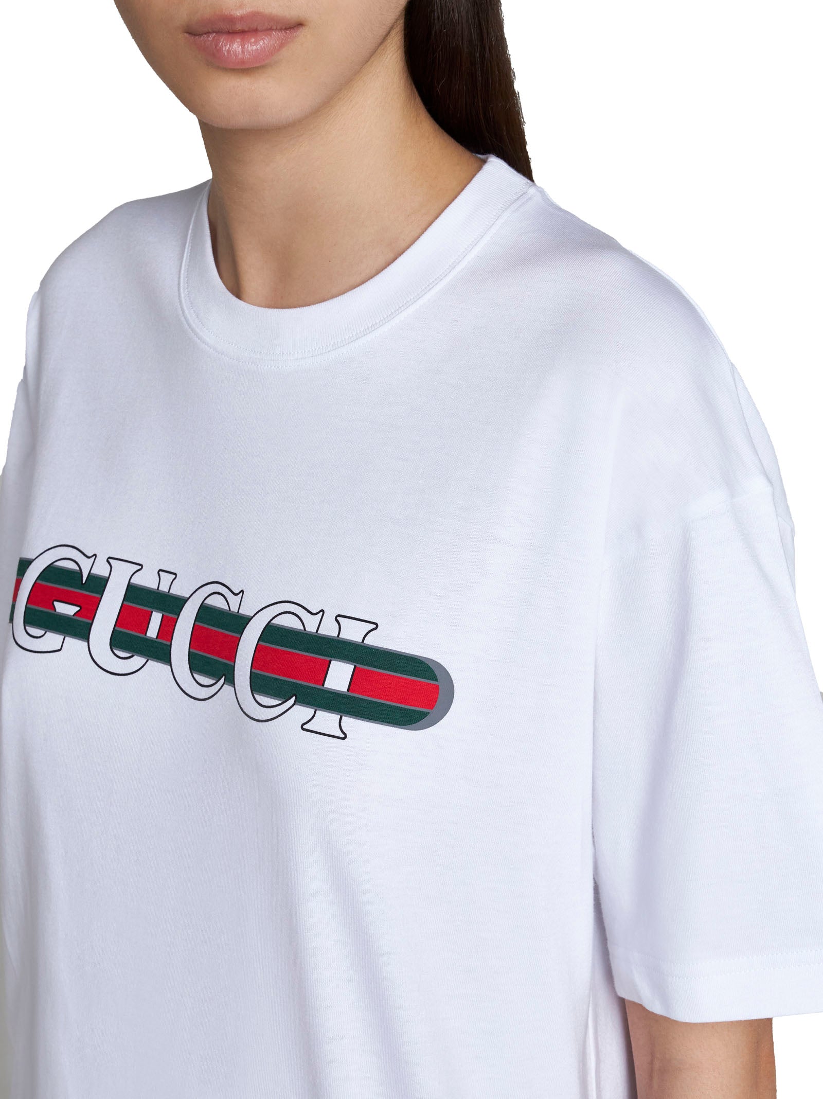 Gucci Gucci Web Logo Print T-Shirt — White